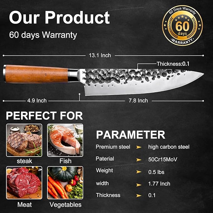 8 inch Kitchen Chef's Knife, German High Carbon Stainless Steel Sharp Knife, Professional Meat Knife with Brazilian Rosewood Handle and Gift Box for Family & Restaurant