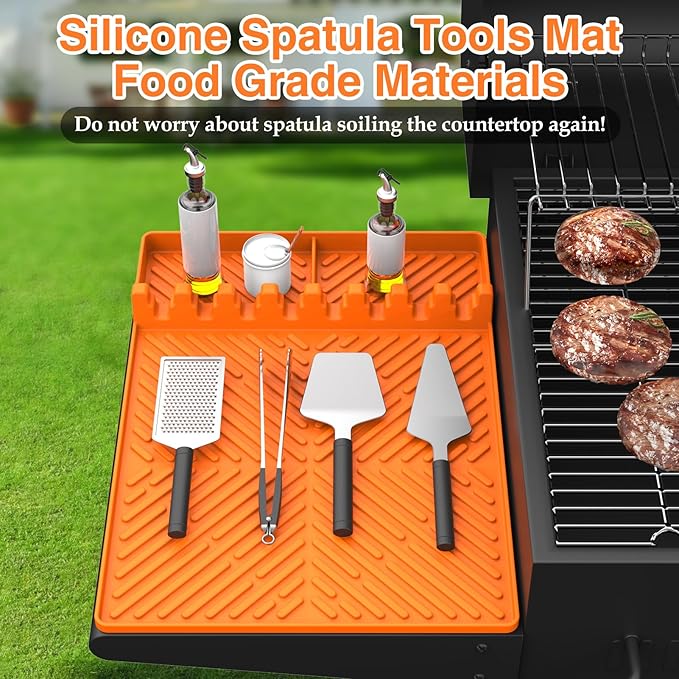 Silicone Griddle Tools Mat for Blackstone, Spatula Mat with Drip Pad Grill Utensil Holder Side Shelf Mat for Kitchen, Cooking, Countertop, Griddle Accessories for Blackstone, 2 Packs