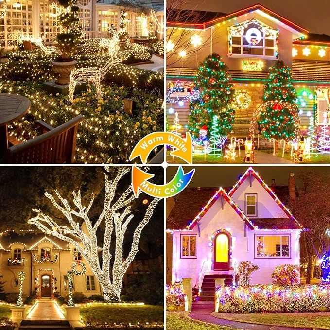 88FT 240LED Connectable String Lights Indoor Outdoor Clear Wire, Warm White⇋Multicolor Christmas String Lights, Plug in Twinkle Fairy Light With Timer For Wedding Patio Tree Yard Christmas Decorations