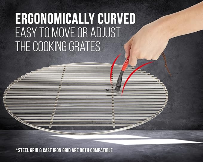 Universal Grill Grate Lifter Tool - Hot Surfaces Handling Cooking Grid Lifter Gripper with Non-Slip and Anti-scalding Coating Handle fits Most Heavy-Duty Cast Iron and Stainless Grates