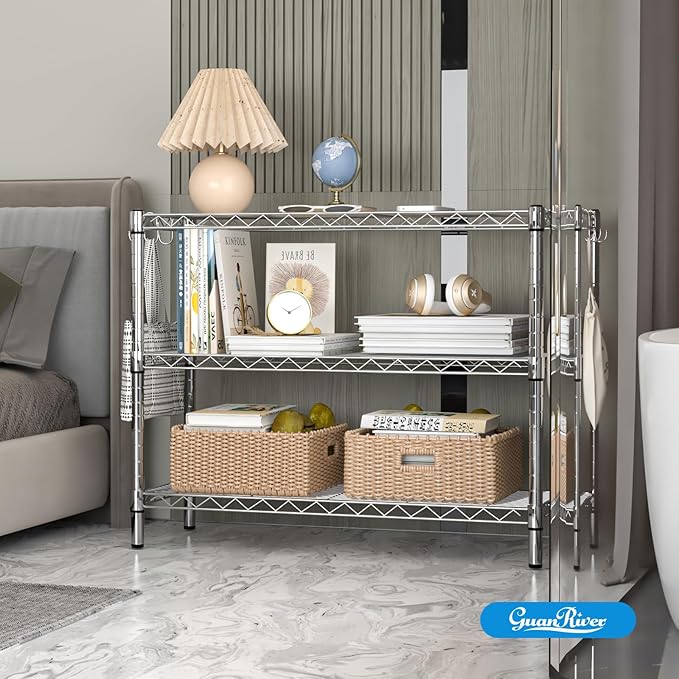 3-Shelf Adjustable Metal Shelf Wire Shelving Storage Rack for Office,Kitchen,Bedroom,Bathroom,Laundry,Pantry Basement,Garage(Chrome,36" L x 14" W x 30" H)