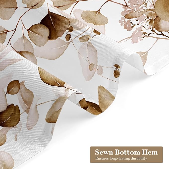 MitoVilla Brown Floral Shower Curtain, Modern Plants Botanical Fabric Cloth Shower Curtains for Rustic Vintage Bathroom Decor, Fall Watercolor Tan Eucalyptus Leaf, 72x72