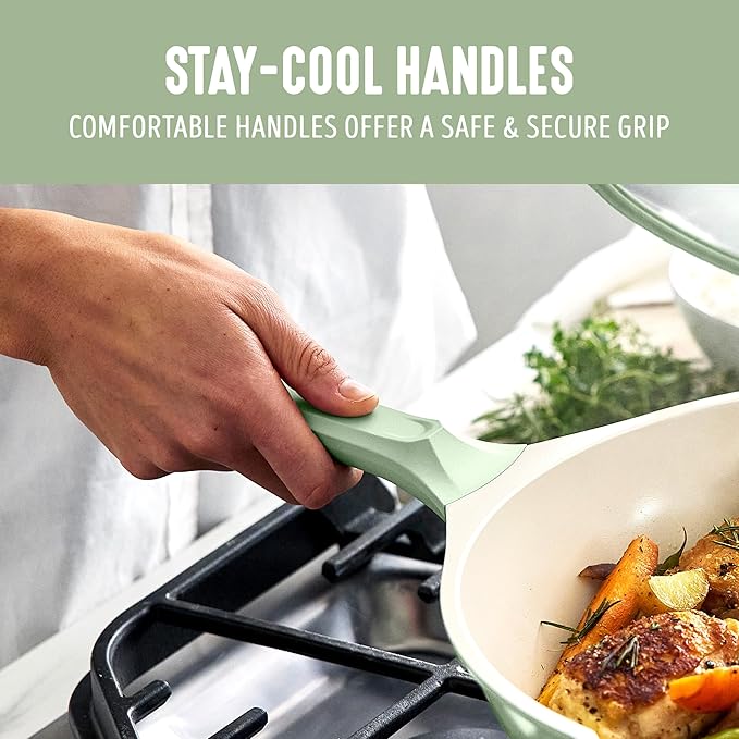 GreenLife Nonstick 12” (5QT) All in One Deep Skillet Wok with Lid, PFAS-Free Non-Toxic Ceramic Multi-Purpose Pan, Induction, All Stovetop, Egg, Stir Fry, Saute, Stay Cool Handle, Sage Green