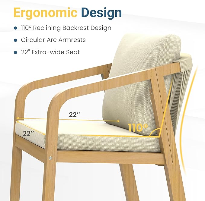 Wisteria Lane 6 Pieces Acacia Patio Dining Set for 6, Patio Dining Table and Chairs Set with Cushion, Modern Outdoor Dining Furniture Set for Garden Lawn Deck Backyard, Beige