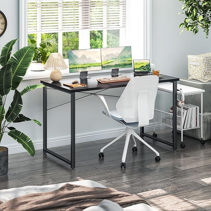 Coleshome 48 Inch Computer Desk, Modern Simple Style Desk for Home Office, Study Student Writing Desk, Black