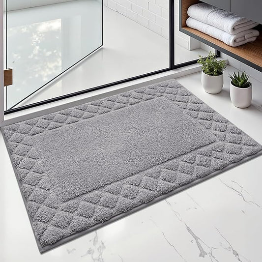 LUMI Bathroom Rugs, Ultra Soft Absorbent Bath Mat for Shower, Non Slip Washable Bath Rugs with Rubber Backing, Microfiber Plush Quick Dry Floor Mat for Bathtub, Floor, Grey, 17x30