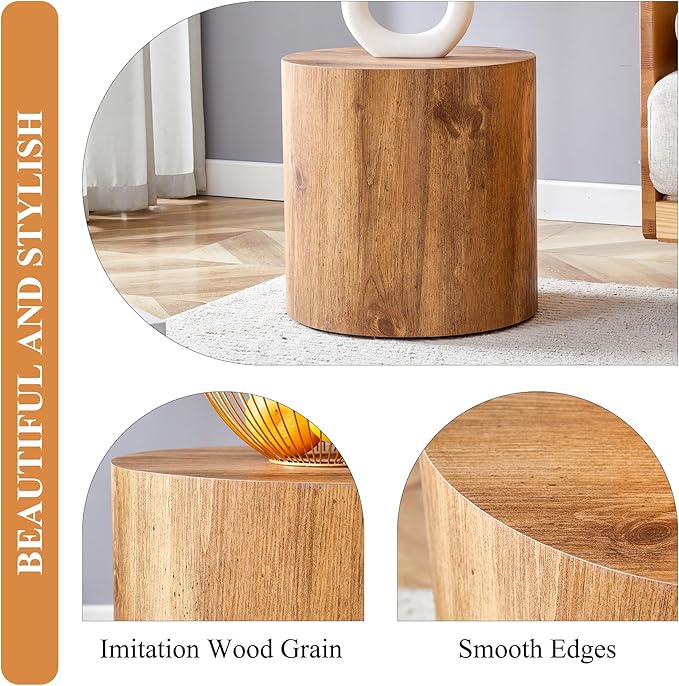Modern Round Top Coffee Table,15.7Inch Cylindrical End Table,Small Side Table with Texture for Living Room,Office,Apartment