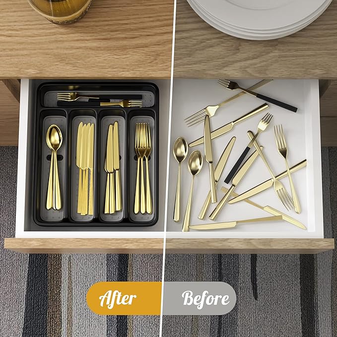 WEBACOO. Silverware Organizer for Kitchen Drawer - Non-Slip Utensil Drawer Organizer - Dishwasher Safe Cutlery Organizer Holds Spoons, Forks with 5 - Compartment