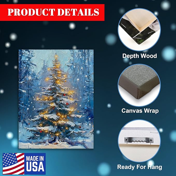 Framed Christmas Pictures Wall Decor,Vintage Pine Tree Prints,Winter Christmas Canvas Wall Art Decoration for Bedroom Bathroom Living Room Rustic Xmas Holiday Gifts (Christmas Tree 1, 24'' X 36'')