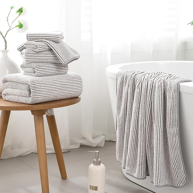 4 Piece Bath Towel Set 35"x70"Oversized Bath Towel for Bathroom Ultra Soft Fluffy Extra Large Bath Sheet Luxury Premium Bathroom Towel Highly Absorbent Quick Dry Shower Towel for Hotel Spa,Brown White