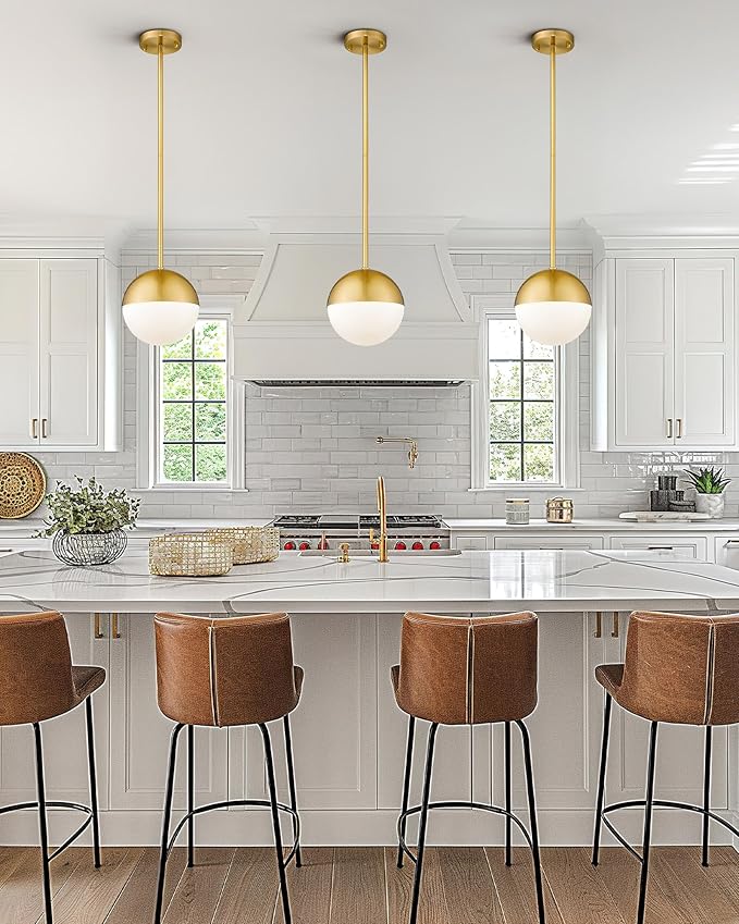 LMS Modern Pendant Lighting Gold Globe Pendant Light Fixture, Mid Century Chandelier One Light Hanging Fixture for Kitchen Island, Adjustable Indoor Lighting for Dinning Room Bedroom, LMS-187