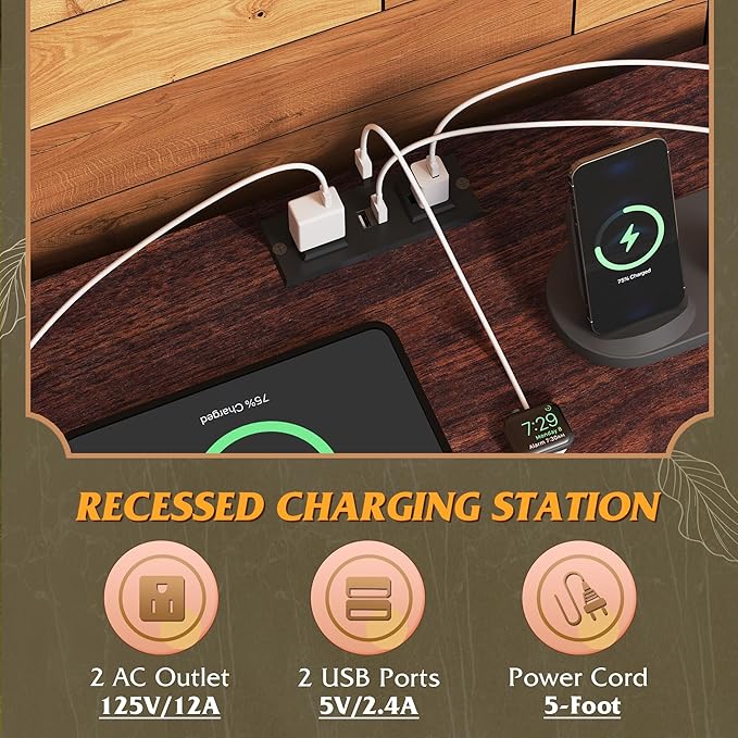 WLIVE Grey TV Stand for 45, 50, 55 inch TV, Entertainment Center with LED Lights & Charging Station, TV Media Console Table with 8 Fabric Drawers and Open Storage Shelves for Living Room, Hallway