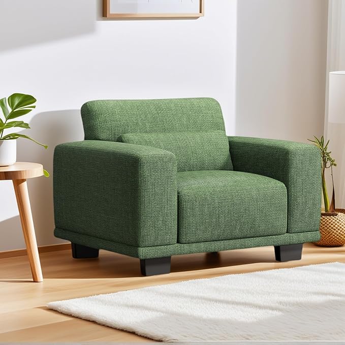 Marsail 40" Sofa Couch, 1-Seater Couches with Wide Armrests & Deep Cushions, Modern Linen Fabric Sofas for Living Room, Comfy Upholstered Couch with Removable Washable Covers, Green