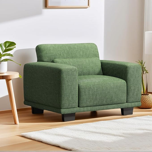 Marsail 40" Sofa Couch, 1-Seater Couches with Wide Armrests & Deep Cushions, Modern Linen Fabric Sofas for Living Room, Comfy Upholstered Couch with Removable Washable Covers, Green