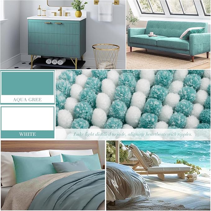 BSICPRO Bathroom Rugs and Mats Sets, 2 Piece Thick Absorbent Chenille Bath Mat Rug Set Non Slip, Soft Shaggy Bath Room Floor Mats for Bathroom, Machine Washable (Aqua Green, 20" x 32" Plus 16" x 24")