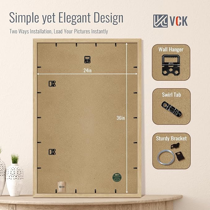 VCK 24x36 Poster Frame Set of 4 - Oak, Gallery-Quality Wood Picture Frames, 1.1-Inch Wide Border, Polished Plexiglass, Vertical or Horizontal Wall Display for Photo/Art/Prints, Natural Oak