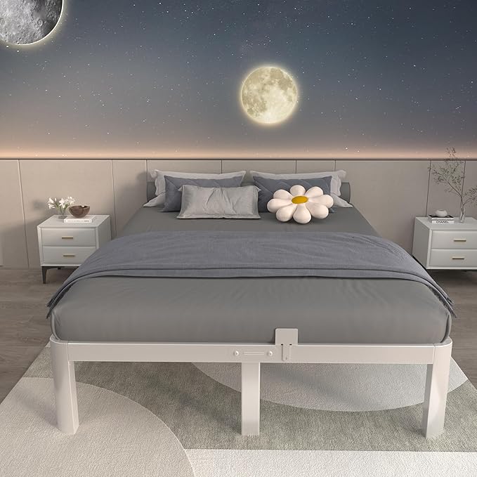 ITIMIDI 12 Inch White King Size Bed Frame, Metal King Platform Bed Frames with Round Corner Legs, Heavy Duty Steel Support 3500 LBS, Storage Space, No Box Spring Needed, Noiseless, Easy Assembly