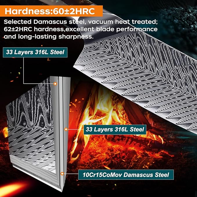 FINDKING Nebula Series Chef Knife with ABS Sheath, Multipurpose Japanese Gyuto Knife, 10Cr15CoMov Damascus Steel Blade, Resin and Figured Sycamore wood Handle, Full Tang, 8 Inch, Blue, for Meat