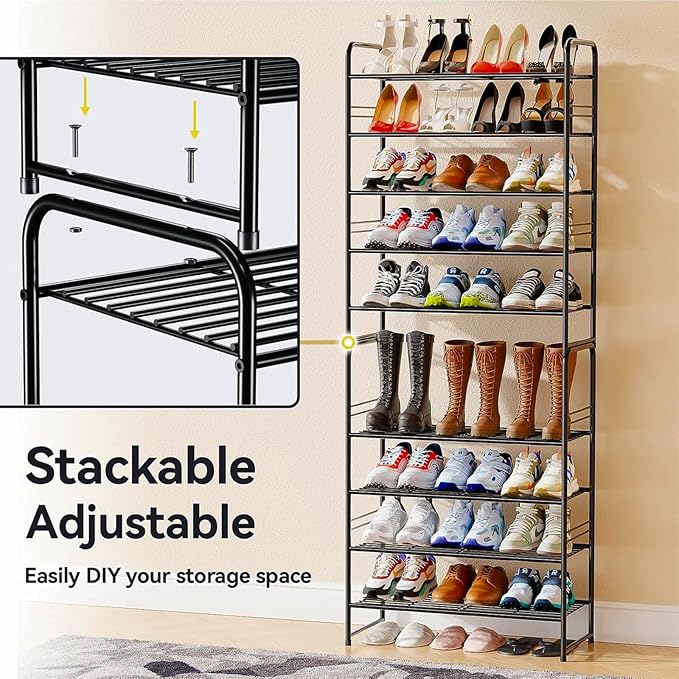 5-Tier 27” Wide Shoe Rack for Closet, Metal Stackable Shoe Shelf Organizer, Holds 18 Pairs Large Capacity, Black