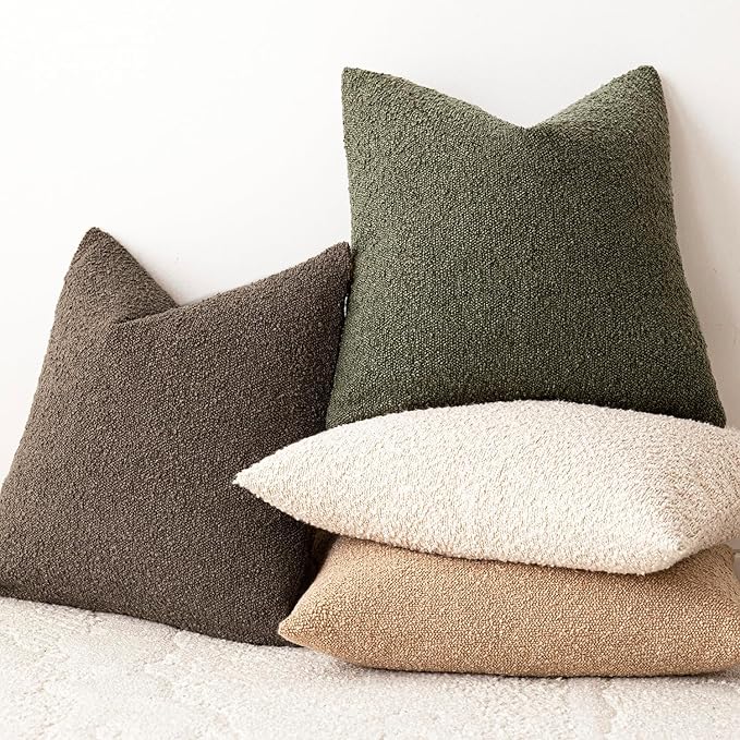 Foindtower Set of 2, Decorative Textured Boucle Throw Pillow Covers Accent Solid Pillow Cases Soft Cozy Couch Cushion Case for Chair Sofa Bedroom Living Room Home Decor 26x26 Inch Light Brown