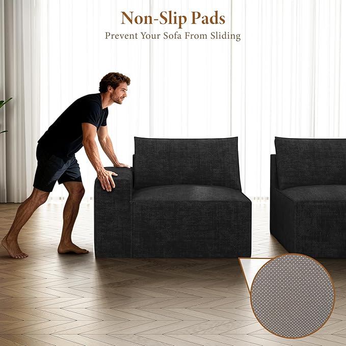 Vesgantti 143.7" Oversized Boneless Sectional Couch, Modern 6 Seater Modular Sofa with Ottoman & Deep Seat, Convertible Chenille Cloud Couches for Living Room, No Assembly Required, Black