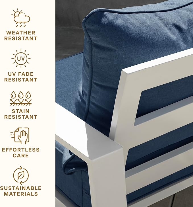 Honeycomb Outdoor Deep Seat, 24 x 23, Cabana Stripe Blue & White Chair Cushion for Patio Furniture