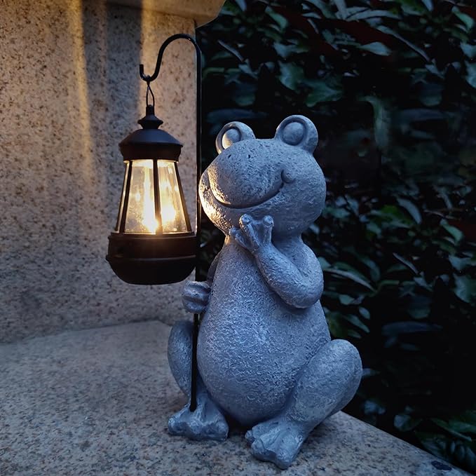 Frog Solar Garden Statues,Resin Frog Figurine Decorations with Solar Lights Lantern, Outdoor Frog Garden Decor Art for Lawn,Yard, Unique Housewarming Gift for Women Mom Grandma