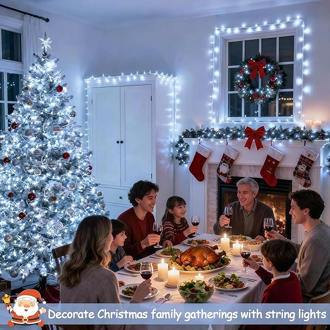 JMEXSUSS 66ft 200 LED White Christmas Lights Indoor Outdoor, Connectable String Twinkle Lights Outdoor Clear Wire Plug in for Bedroom House Fireplace Christmas Tree Decoration