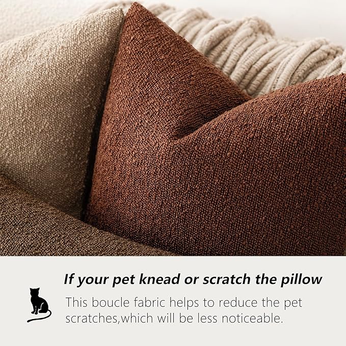 Foindtower Set of 2, Decorative Textured Boucle Throw Pillow Covers Accent Solid Pillow Cases Neutral Soft Cozy Couch Cushion Case for Chair Sofa Bedroom Living Room Home Decor 24x24 Inch Red Taupe