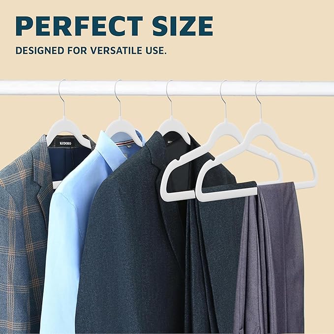 Velvet Clothes Hanger – with 360 Degree Swivel Hook and Non-Slip Shoulder Notch, Holds Up to 10 lbs, Heavy Duty Hanger Set, for Organizing Suit, Dress, Coat, and Clothes, Pack of 10, White