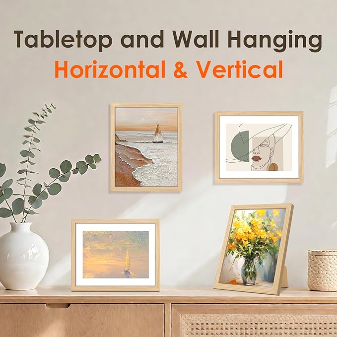 FIXSMITH 8x10 Picture Frame Bulk-6 Pack, Photo Frame with HD Plexiglass, Display Pictures 5x7 with Mat or 8x10 Without Mat, Natural Picture Frames Collage Wall Decor, Wall & Tabletop Picture Frames