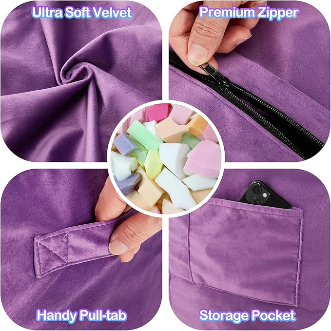 Homguava 3FT Bean Bag Chair: 3' Bean Bags with Memory Foam Filled, Large Beanbag Chairs Soft Sofa with Dutch Velvet Cover-Purple