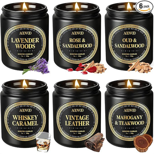 AOOVOO Scented Candles Gift Set - 6 Pack Men Candles for Home Scented, 42 oz Soy Candle for Men, 300 Hour Long Lasting Candle Set for Birthday, Father's Day, Valentine, Christmas, Anniversary