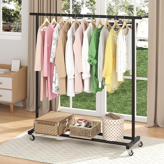 Buzowruil Metal Rolling Clothing Rack Adjustable Freestanding Garment Organizer with Wheels, Space-Saving Design for Home, Closet, Office, or Retail,Black
