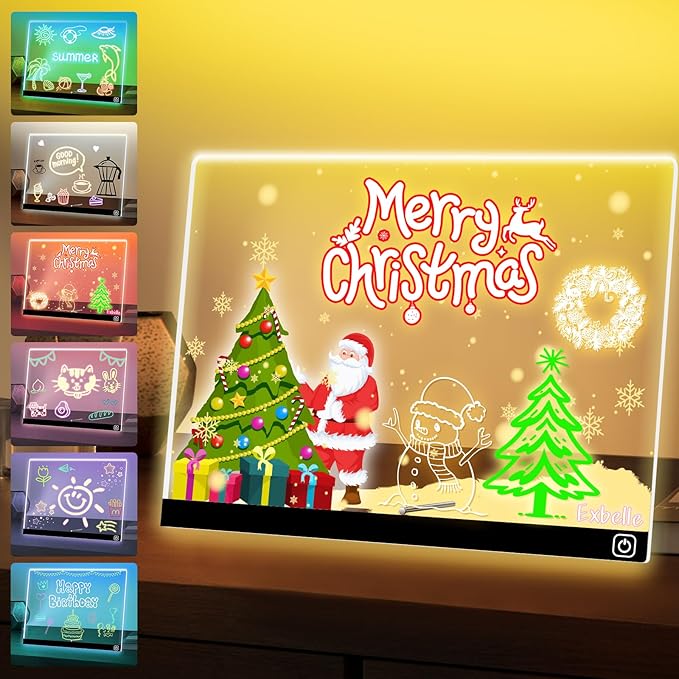 16“ LED Drawing Message Note Board 7 Colors Light Acrylic Dry Erase Lumiboard with Colors 2 Modes as Night Light for Kids Room/Store/Office Ideal Gift for Festival Decoration 7 Markers