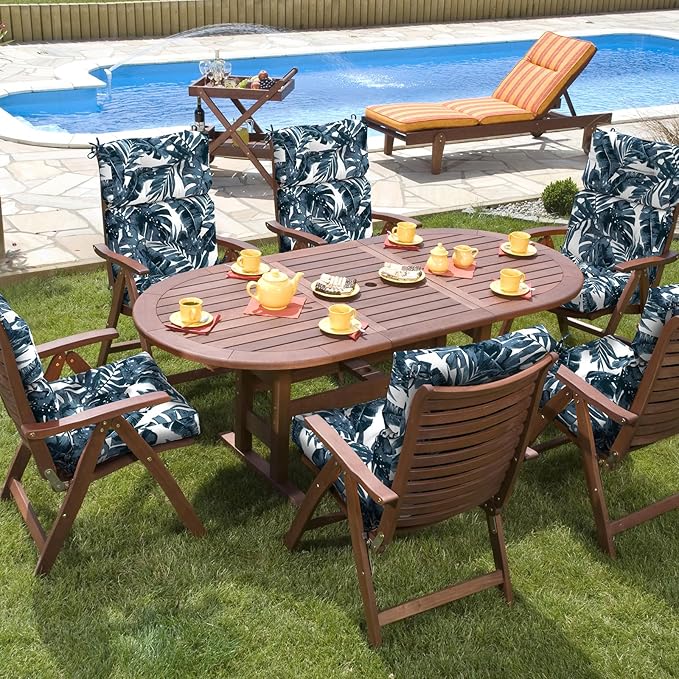 Set of 2 Outdoor High Back Chair Cushions 44"x 22",Water Repellent Rocking Seat Cushions Replacement, Seat/Back Chair Cushions for Patio,Porch,Balcony and Indoor - Palm Blue