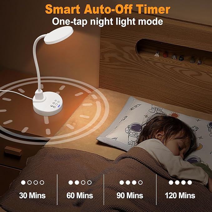 15W LED Desk Lamp with USB Charging Ports – Dimmable Table Lamp with 3 Color Temps, 5 Brightness, 4 Timers, Flexible Gooseneck Light with Base, Eye-Caring Reading Light for Home Office, Bedroom, Study