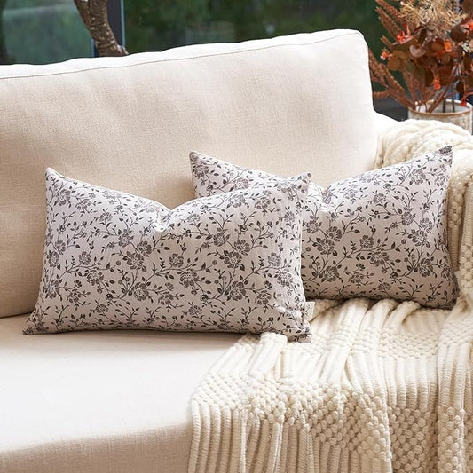 Alerfa Set of 2 Floral Lumbar Pillow Covers 12x20, Vintage Block Print Throw Pillow Covers Decorative Farmhouse Accent Couch Pillows for Living Room Bedroom, Haze Green