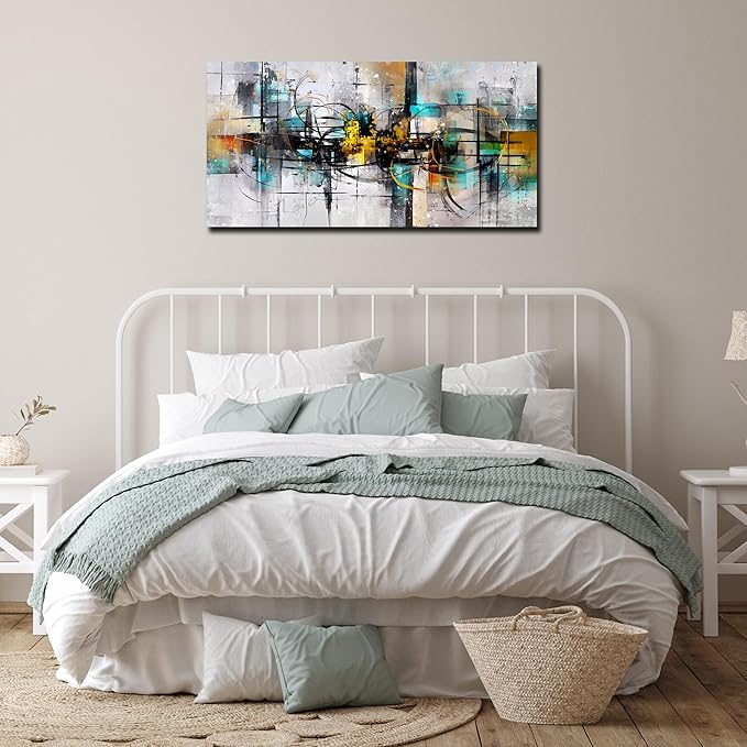 SIXTTART Abstract Wall Art for Living Room - Black and White Canvas Wall Art for Bedroom Ready to Hang Size 20" x 40"