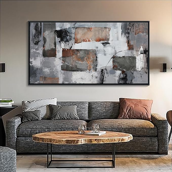 Framed Abstract Canvas Wall Art, Large Modern Artwork - Ideal for Living Room, Bedroom, Office Decor - Gray and Black Aesthetic Room Wall Decorations 24×48IN