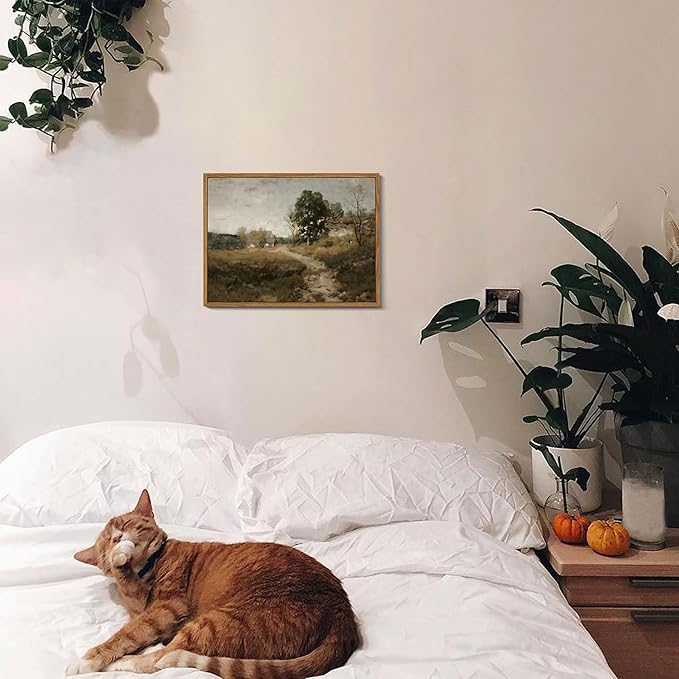 Floating Framed Vintage Canvas Wall Art Decor, Modern Countryside Wall Decor for Living Room, Nature Landscape Pictures Paintings Prints for Bedroom Hallway Office Decoration 8x10 inch