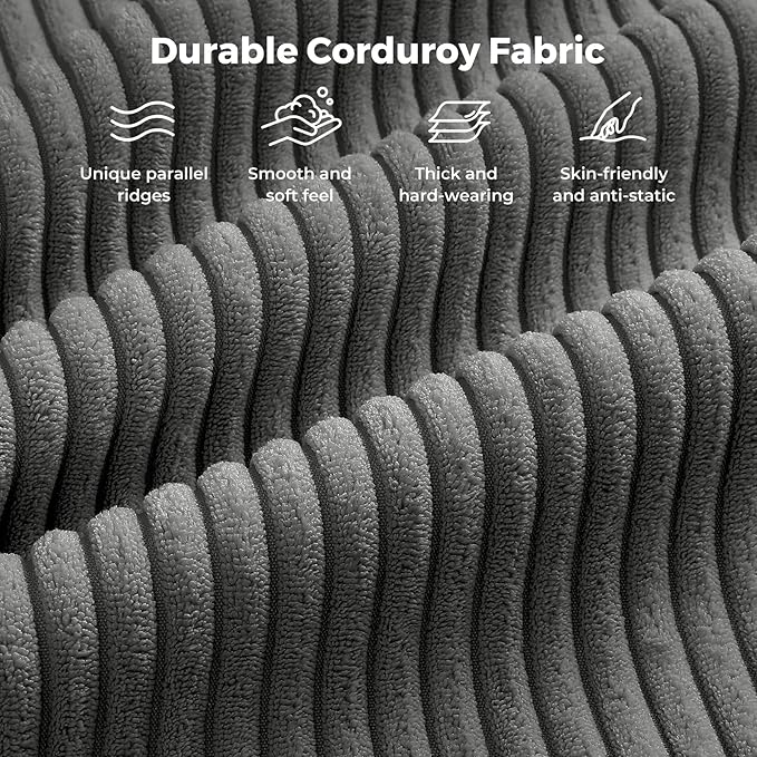 Vesgantti 97" Modular Sectional Sofa Dark Gray, L-Shaped Couch with Movable Ottoman, Comfy Corduroy Couch with Spring Cushion, Modular Sofa with Deep Seat for Living Room, Bedroom and Apartment