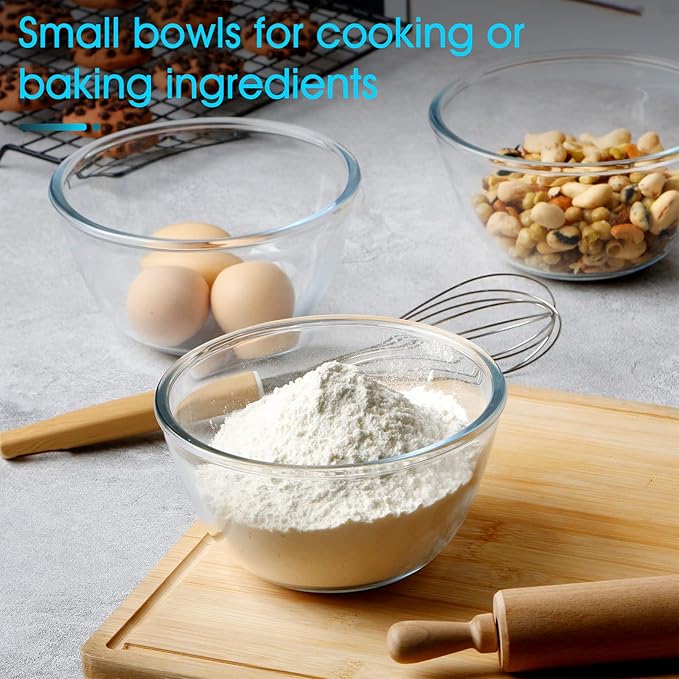 NUTRIUPS Glass Bowls Set Cereal Bowl Glass Salad Bowls Small Bowl for Kitchen (24oz-set of 3)