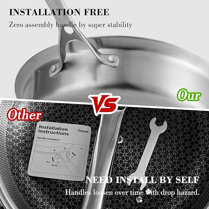 12 Inch Frying Pan with Lid Saute Pan 5.2 QT Deep skillet for Stir-Fry & Searing, Tri-ply Stainless Steel Nonstick Non Toxic Non Toxic, PTFE&PFOA Free, Induction, Oven & Dishwasher Safe