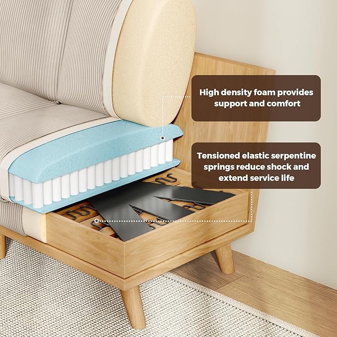 Vesgantti 97" Modular Sectional Sofa Light Gray, L-Shaped Couch with Movable Ottoman, Comfy Corduroy Couch with Spring Cushion, Modular Sofa with Deep Seat for Living Room, Bedroom and Apartment