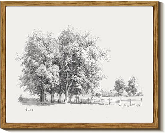 InSimSea Framed Wall Art for Living Room Vintage Tree Canvas Art Black and White Sketch Botanical Wall Decor Bedroom Artwork Farmhouse Painting Pictures Countryside Prints Rustic Gallery Office 8x10In