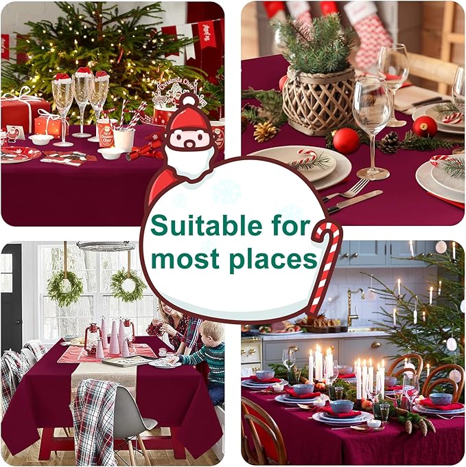 Hiasan Burgundy Tablecloth for Rectangle Tables - Waterproof and Spillproof Washable Fabric Table Cloth for Dining Room Kitchen Party, 60 x 84 Inch