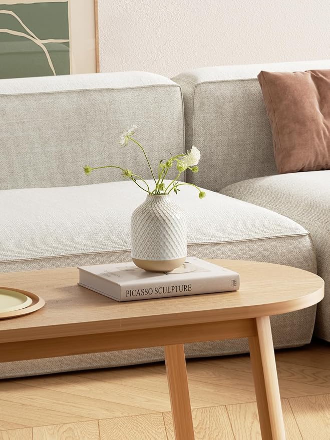 Small Boho Vase for Decor,Rustic Farmhouse Vase for Pampas Grass,Eucalyptus Set and Tiny Stem Flowers,Ceramic Vintage for Centerpieces, 5.3 Inch -Rhombus, Embossment