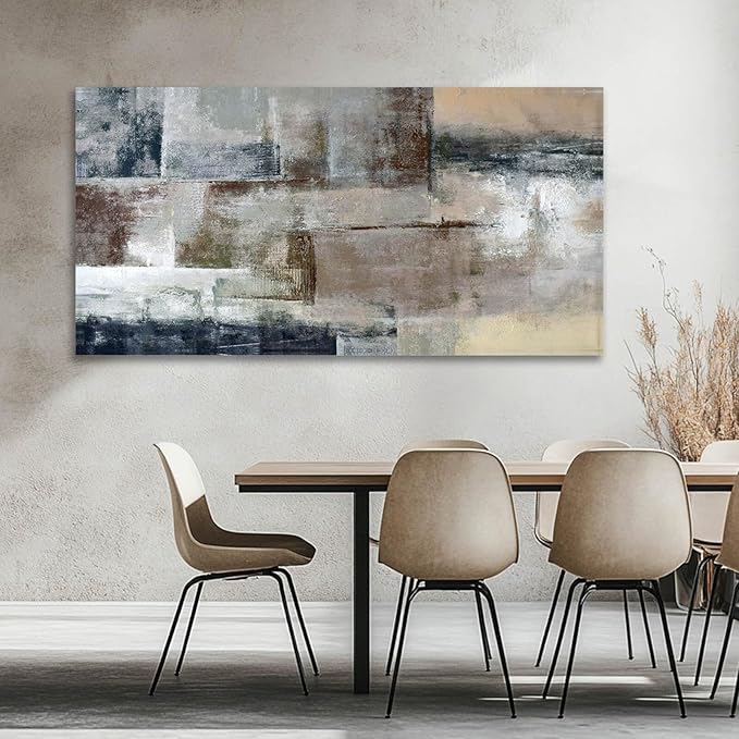 Gray Abstract Wall Art Decor Hand Painted Oil Painting on Canvas Framed 20 x 40 inches Large Colorful Modern Artwork Wall Art for Living Room Bedroom Office Hotel and Dining Room