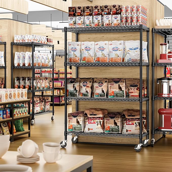 IZEUK Garage Shelving Wide Storage Shelves 4 Tier Metal Shelves Heavy Duty Adjustable Utility Shelf Rack Black 23.6" D x 53.1" W x 73.6" H